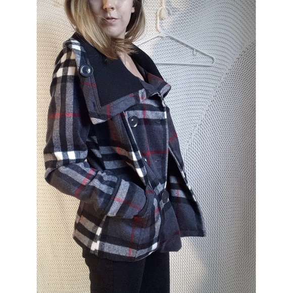Dollhouse Jackets & Blazers - Dollhouse • Cowl Neck Plaid Pea Coat